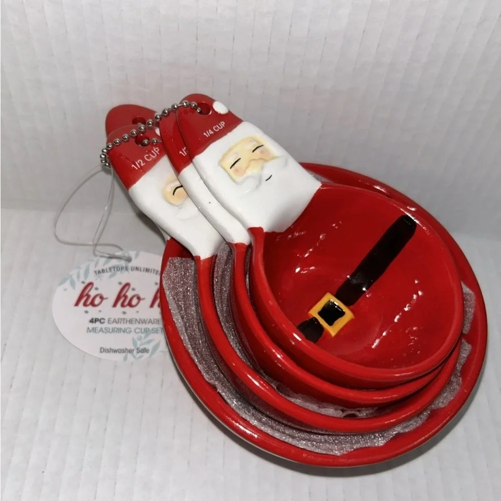 Table tops Unlimited Ho Ho Ho 4pc Earthenware Santa Measuring Cup Set